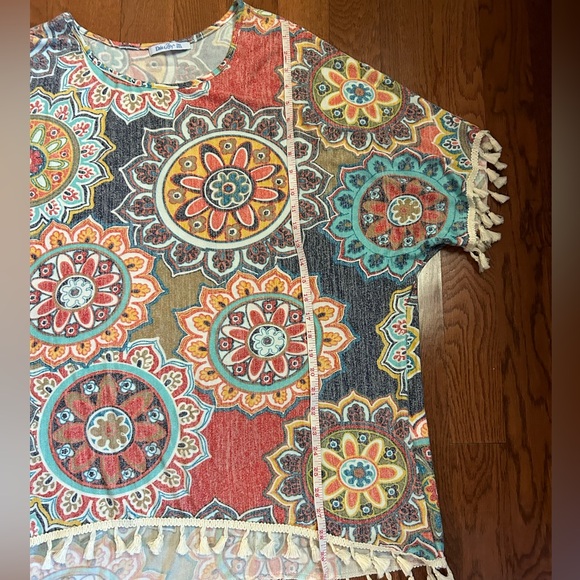 Bohemian Mandala Print Multicolor Swim Cover-Up with Tassels. One size. - Picture 8 of 9